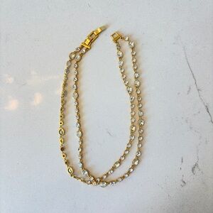 J Crew Double Strand Gold and Crystal Necklace